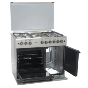 MIKA Standing Cooker MST9042EG4SB– 4 Gas Burners + 2 Hot Plates, Gas Cylinder Cabinet & Stainless Steel Hob