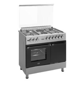 MIKA Standing Cooker MST9042EG4SB– 4 Gas Burners + 2 Hot Plates, Gas Cylinder Cabinet & Stainless Steel Hob