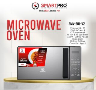 SMARTPRO SMV-20 20L Digital Microwave Oven – Modern Silver Finish
